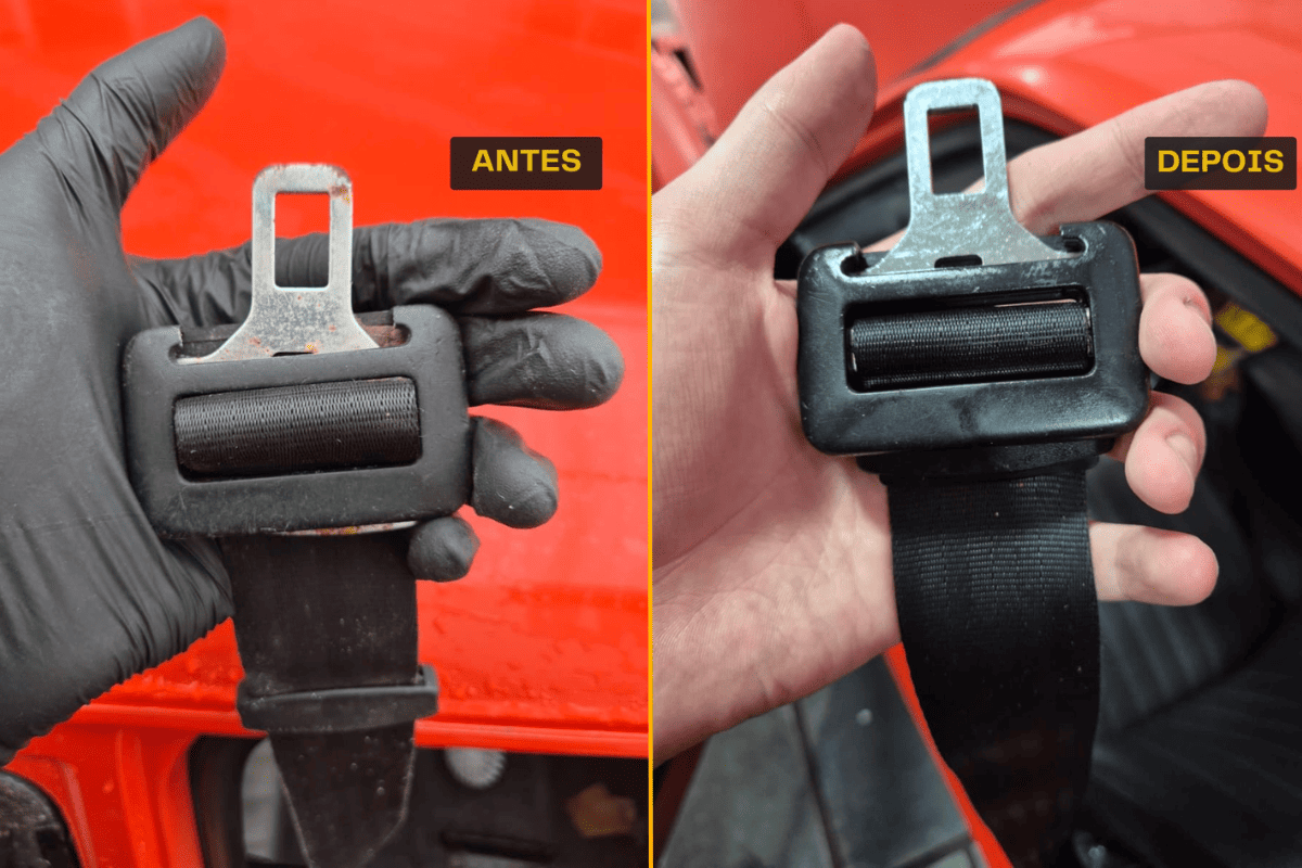 Antes e depois — Retirada de ferrugem no cinto (Chevette)
